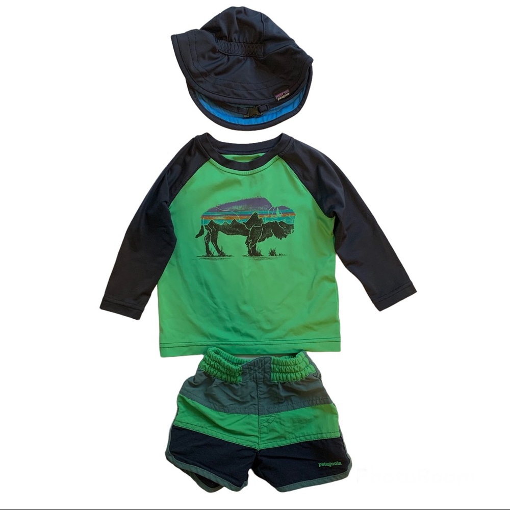 Patagonia Baby Rash Guard & Board Short & Hat Set Baby Boys 6-12 Month Swim Set